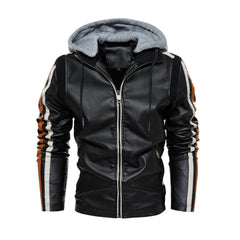 Leather Hooded Men Jacket Autumn Motorcycle Thicken Pu Leather Jackets Casual Windbreaker