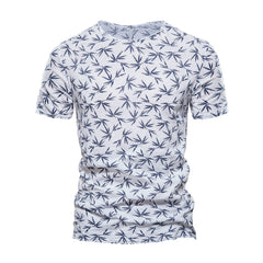 Men's Leaf Print T-shirt Round Neck Short Sleeve Shirt Summer Casual Loose Edition