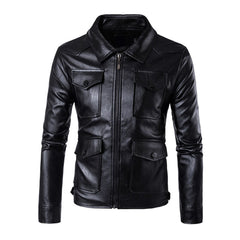 Men Soft PU Leather Jacket Pockets Black Plus Size Size Motorcycle Jacket Clothing Jacket