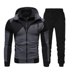 Men Tracksuit Double Zipper Two Pieces Set Men's Sportswear Male Jacket Hoodie & Pants Sweat suit