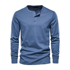 High Quality Henry Collar T Shirt Men Casual Solid Color Long Sleeve T Shirt for Men Spring Autumn 100% Cotton Men's T Shirts