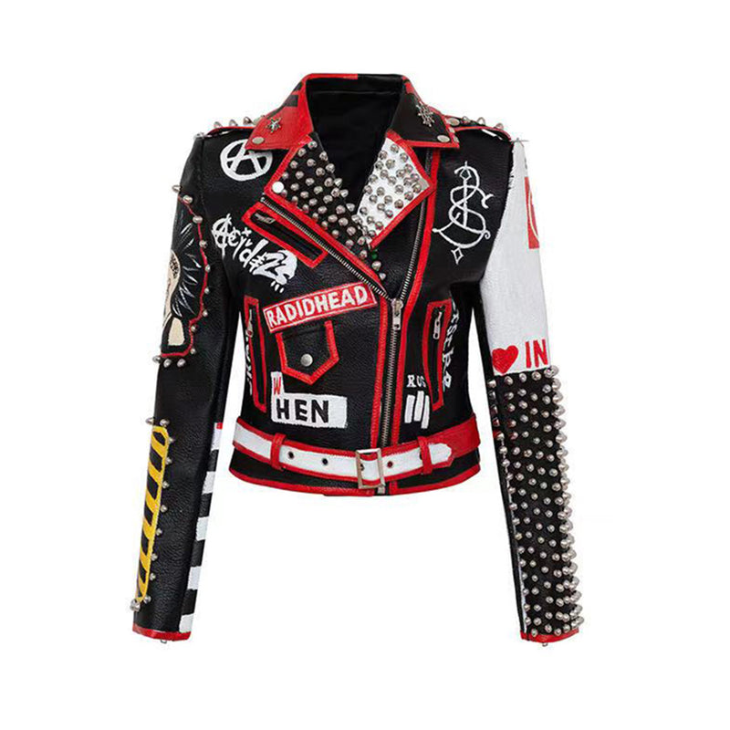 Men's Jacket Hip Hop Gothic Patch Buttonhole Faux Leather Punk Rock Jackets Slim Motorcycle 3D Outwear Male Female