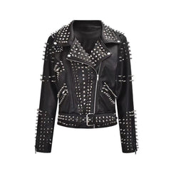 Rivet Death Patch Faux Leather Punk Rock Jackets Slim Motorcycle 3D Skeleton Pattern Outwear with Belt Male Female