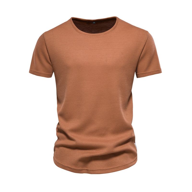 Men's Waffle T-shirts Solid Color O-neck Short Sleeve Casual T-shirts for Men New Summer Basic Breathable Tops Tee Men