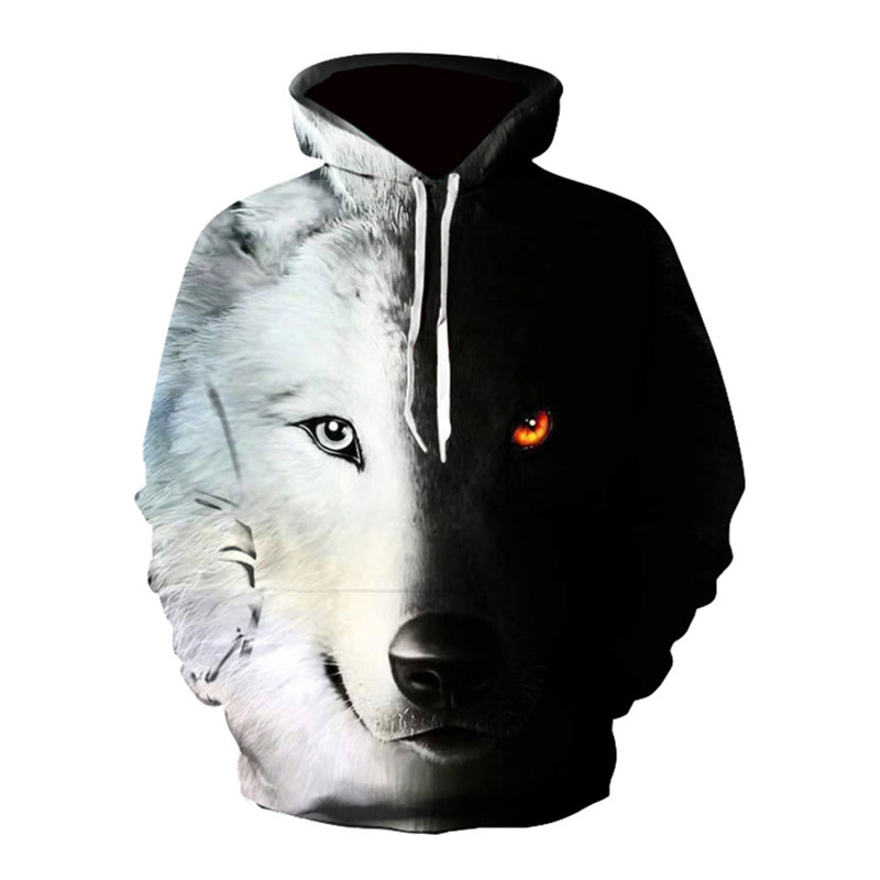 New Fashion Hoodies Men Long Sleeve Fashion Ice and Fire Eyes Wolf Printed Men Sweatshirt Streetwear Clothes Harajuku Hoodie