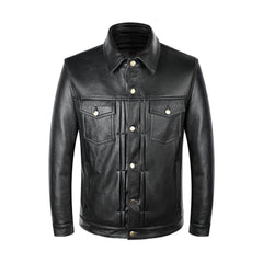 Men's Classic Genuine Leather Jackets Slim Fit Black Cowhide Leather Jacket Male Spring Autumn Casual Single Breasted Coat