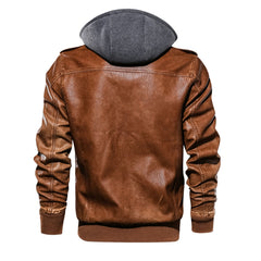 Men Hooded PU Leather Zipper Jacket Cotton Leather Jacket Hooded Motorcycle Jacket Men Fashion Clothing