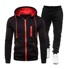 Men's Sports Tracksuit Spring & Autumn Leisure Zipper Stitching Hooded Two-piece Set