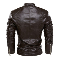 Leather Jacket Slim Fit Coat Men Stand Collar PU Coats Biker Jackets Casual Motorcycle Faux Fur Jacket Fleece