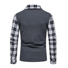 New Classic Fashion Men's Polo Shirt Men's Casual Long-sleeved Casual High Quality Long Sleeve Zip Collar Check Polo Shirt