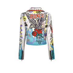 Men's Jacket Eagle Roses Graffiti Buttonhole Faux Leather Punk Rock Jackets Slim Motorcycle Outwear Male Female