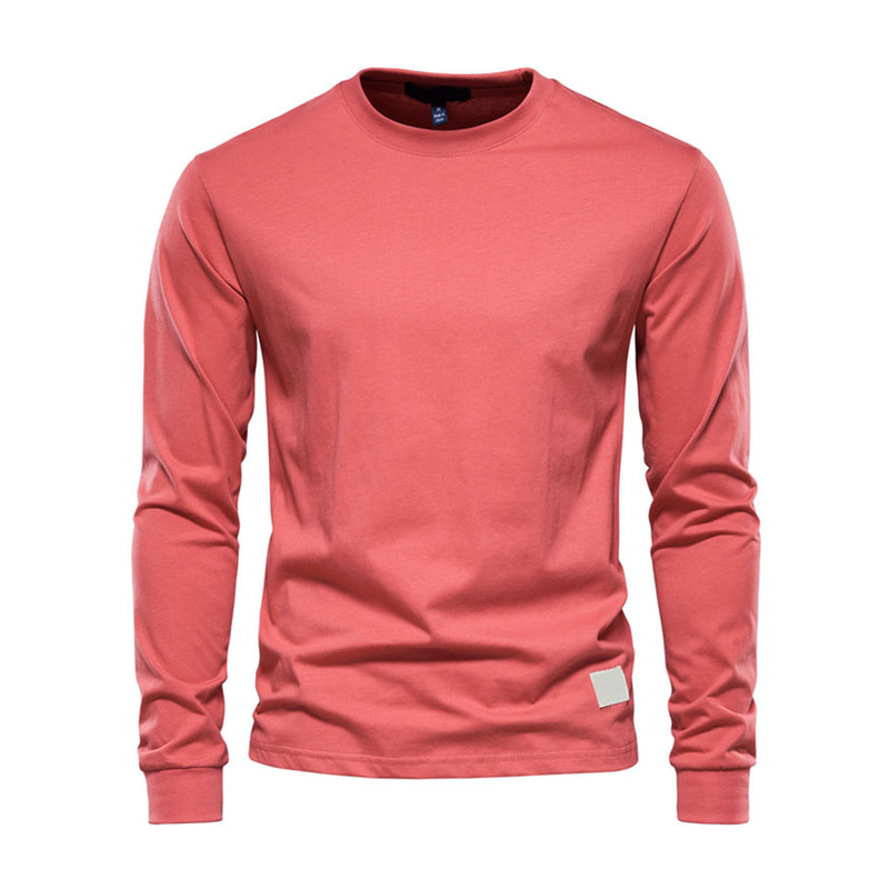 Men's Long Sleeve T-shirts Spring 100% Cotton Work wear Tee Tops Solid Color Pullovers Male T Shirts