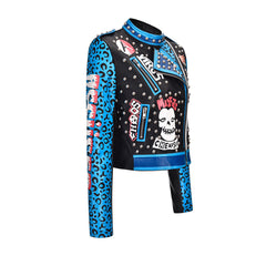 Men's Jacket Graffiti Print Buttonhole Faux Leather Punk Rock Jackets Slim Motorcycle Outwear Male Female