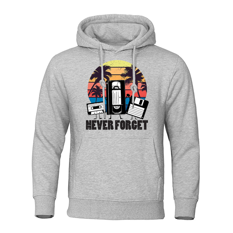 Never Forget 90S Vhs Floppy Disk Men Streetwear Autumn Fleece Warm Hoody Oversized Loose Hoodies O-Neck Pullover Sweatshirt Man