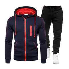 Men's Sports Tracksuit Spring & Autumn Leisure Zipper Stitching Hooded Two-piece Set