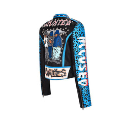 Men's Jacket Graffiti Print Buttonhole Faux Leather Punk Rock Jackets Slim Motorcycle Outwear Male Female