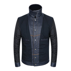 Men Genuine Leather Jacket Soft Slim Fit Blue Cowhide Leather Jacket Casual Style Single Breasted Coat Spring