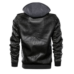 Men Hooded PU Leather Zipper Jacket Cotton Leather Jacket Hooded Motorcycle Jacket Men Fashion Clothing