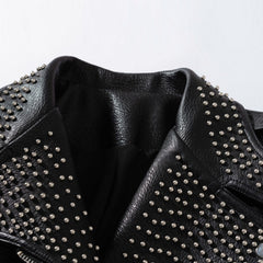 Letter Leather Jacket Women Print Coats Rivets Korean Handsome Motorcycle Chaqueta Mujer Women's leather jacket black