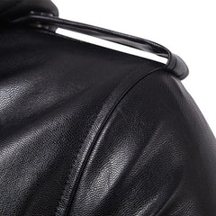 Men Soft PU Leather Jacket with Leather Hood Black Pockets Plus Size Motorcycle