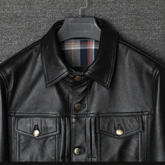 Men's Classic Genuine Leather Jackets Slim Fit Black Cowhide Leather Jacket Male Spring Autumn Casual Single Breasted Coat