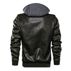 Men Hooded PU Leather Zipper Jacket Cotton Leather Jacket Hooded Motorcycle Jacket Men Fashion Clothing